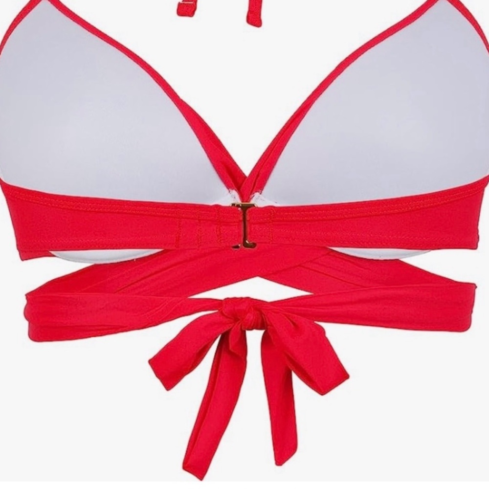 NWT Carmen Marc Valvo Swim Sense Red Scarlet Wrap Top - Picture 3 of 9